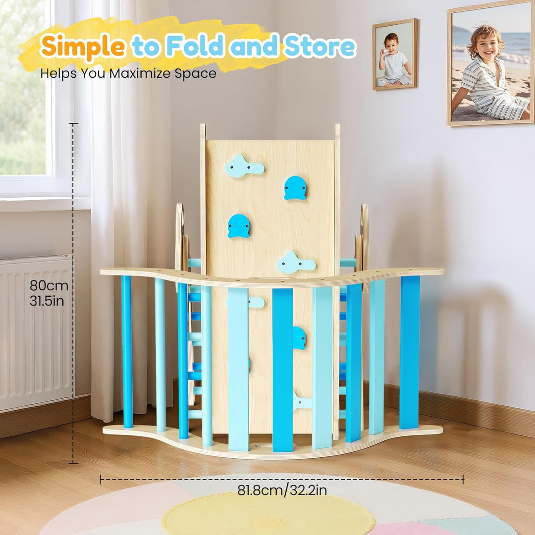 Klettergerüst Indoor,7-in-1 Montessori Indoor Spielset,Stabiles Birkenholz Klettergerüst mit Rutsche
