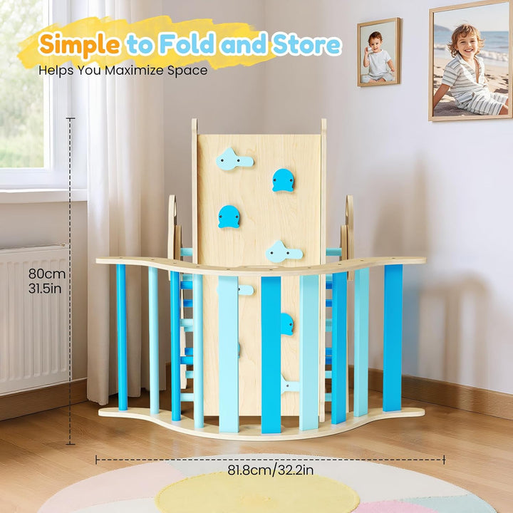 Klettergerüst Indoor,7-in-1 Montessori Indoor Spielset,Stabiles Birkenholz Klettergerüst mit Rutsche