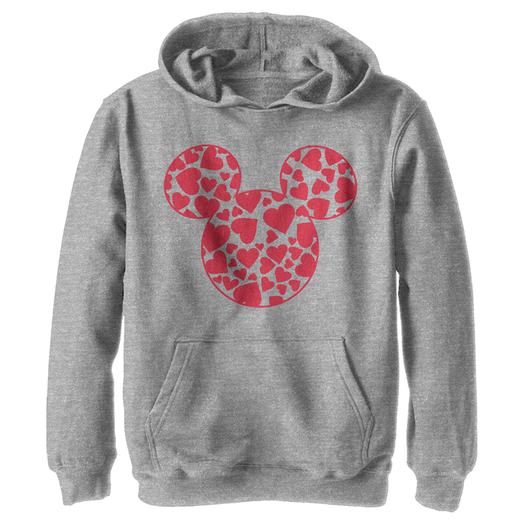 Disney Kids Characters Mickey Hearts Fill Youth Pullover Hoodie, Athletic Heather, Medium