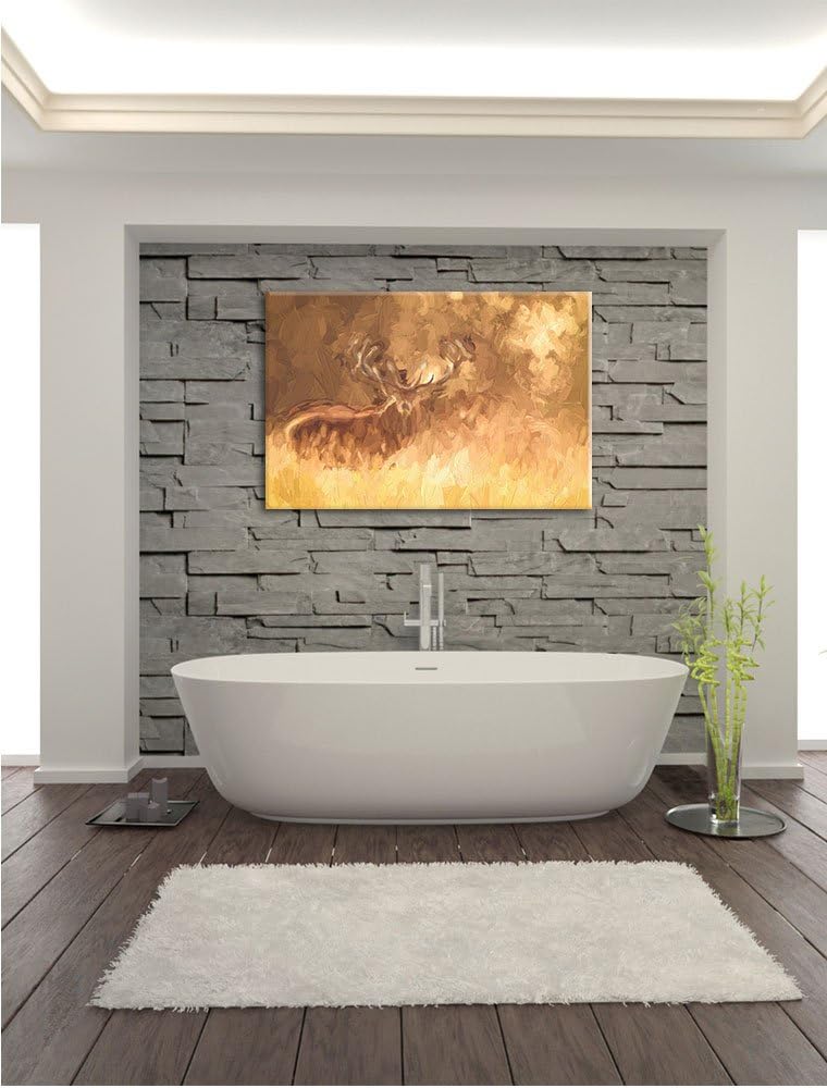 Pixxprint Rotwild im goldenen Morgenlicht Kunst Pinsel Effekt, Format: 100x70 auf Leinwand, XXL ries