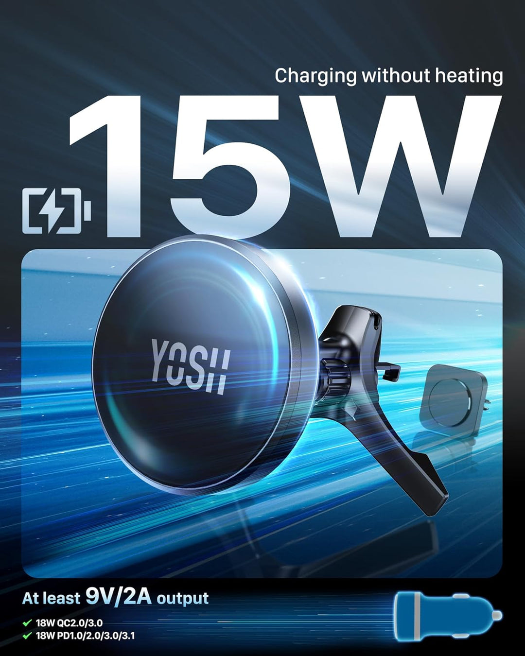 YOSH Mag-Safe Autohalterung 15W Handyhalterung Auto mit Ladefunktion, für Runde Lüftung, kompatibel