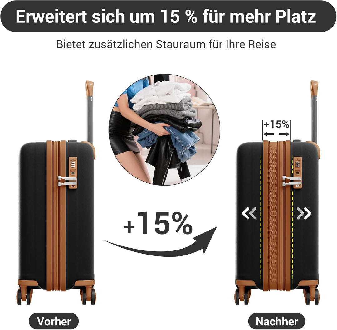 KONO Handgepäck Koffer mit Getränkehalter Hartschale Leicht Polypropylen Erweiterbar Rollkoffer Reis