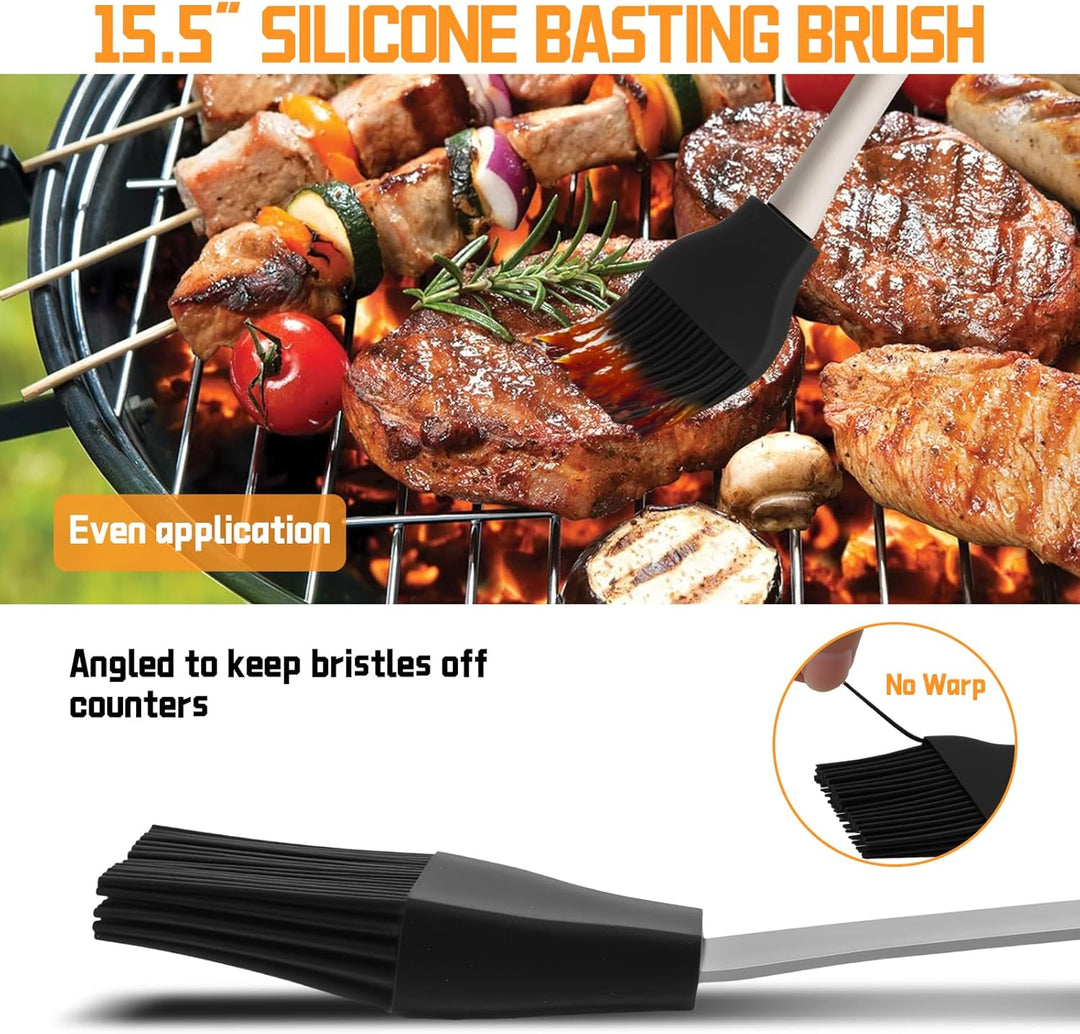 BBQ Grillbesteck Set 9 Grillzubehör aus Hochwertig Edelstahl, Professionelles BBQ Grill Set mit Gril