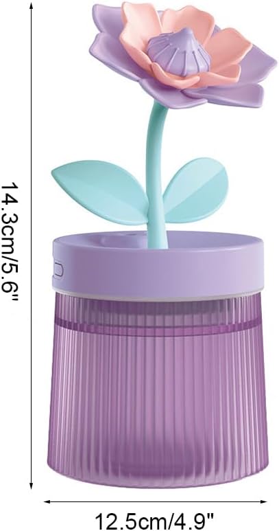 Mini Luftbefeuchter, 260ml, Schreibtisch Luftbefeuchter in Blumenform, 2 Sprühmodi, Automatische Abs
