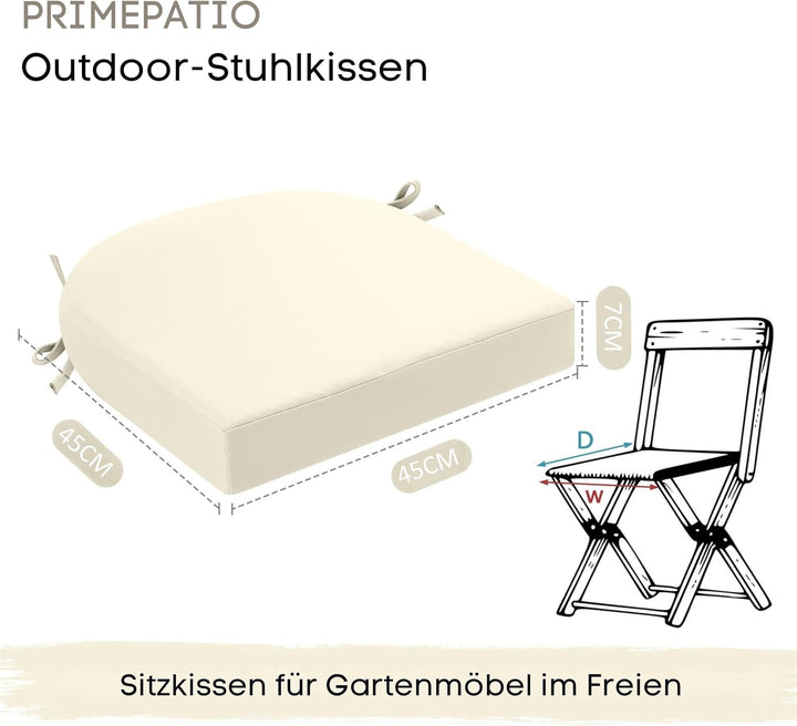 Sitzkissen Outdoor 45x45, 2er Set Wasserdicht mit Bändern | Wasserdichtes Stuhlkissen für Gartenmöbe