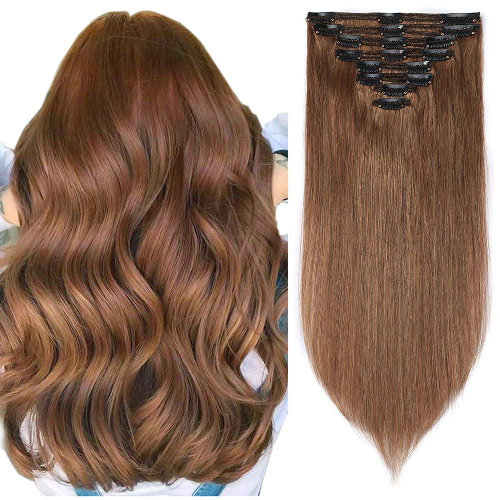 SEGO Clip in Extensions Echthaar Doppelt Tressen Haarverlängerung 8 Teilig 100% Remy Hair für Komple