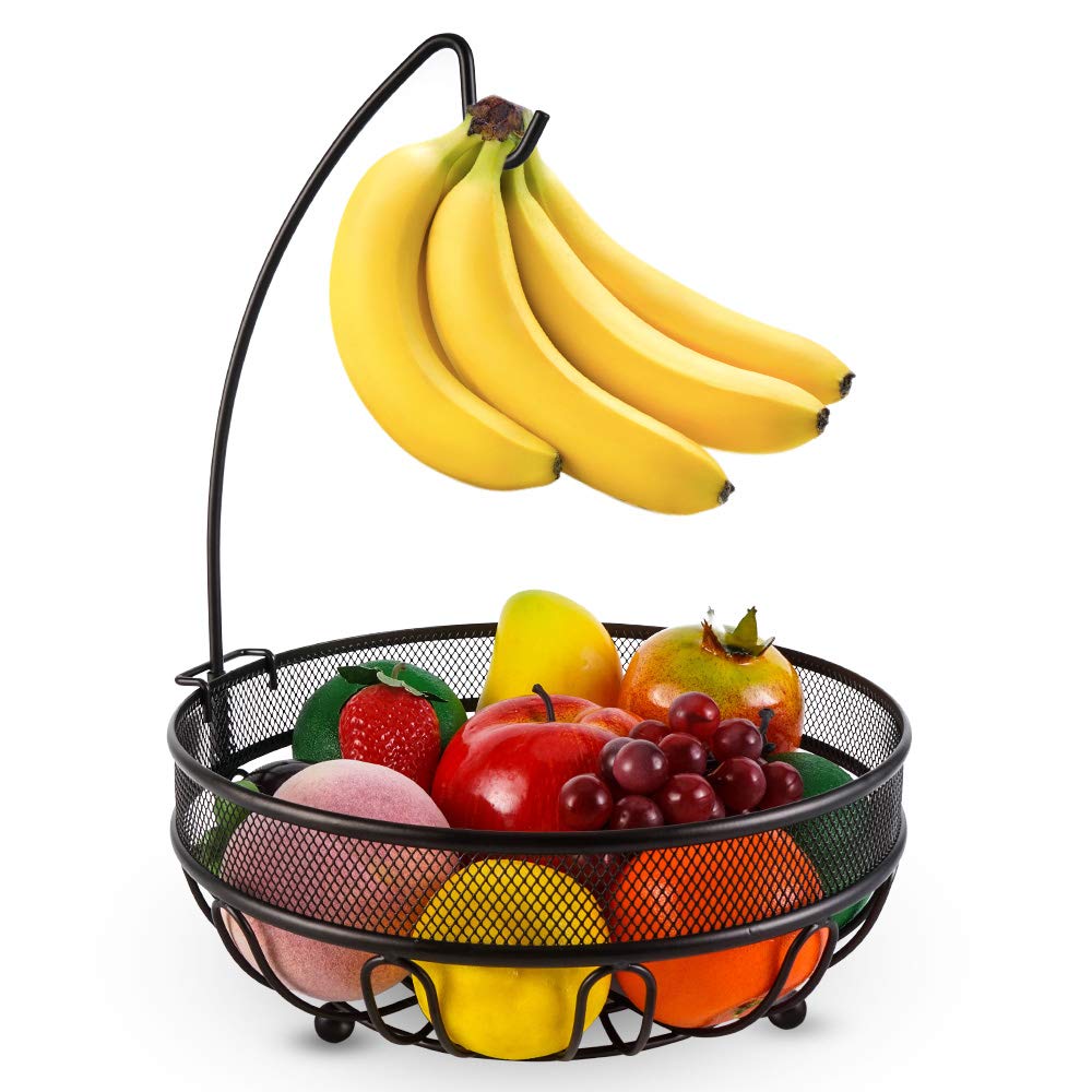 Obstkorb mit Bananenhalter, Obstschale, Gemüsekorb aus Metall, stehend, tägliche Küchenaufbewahrung,