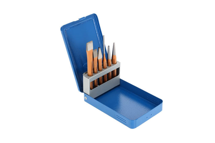 GEDORE Werkzeugsatz, Set 6-teilig, gefüllt, in Metallkassette, Meissel, Körner, Treiber, Werkzeug 10