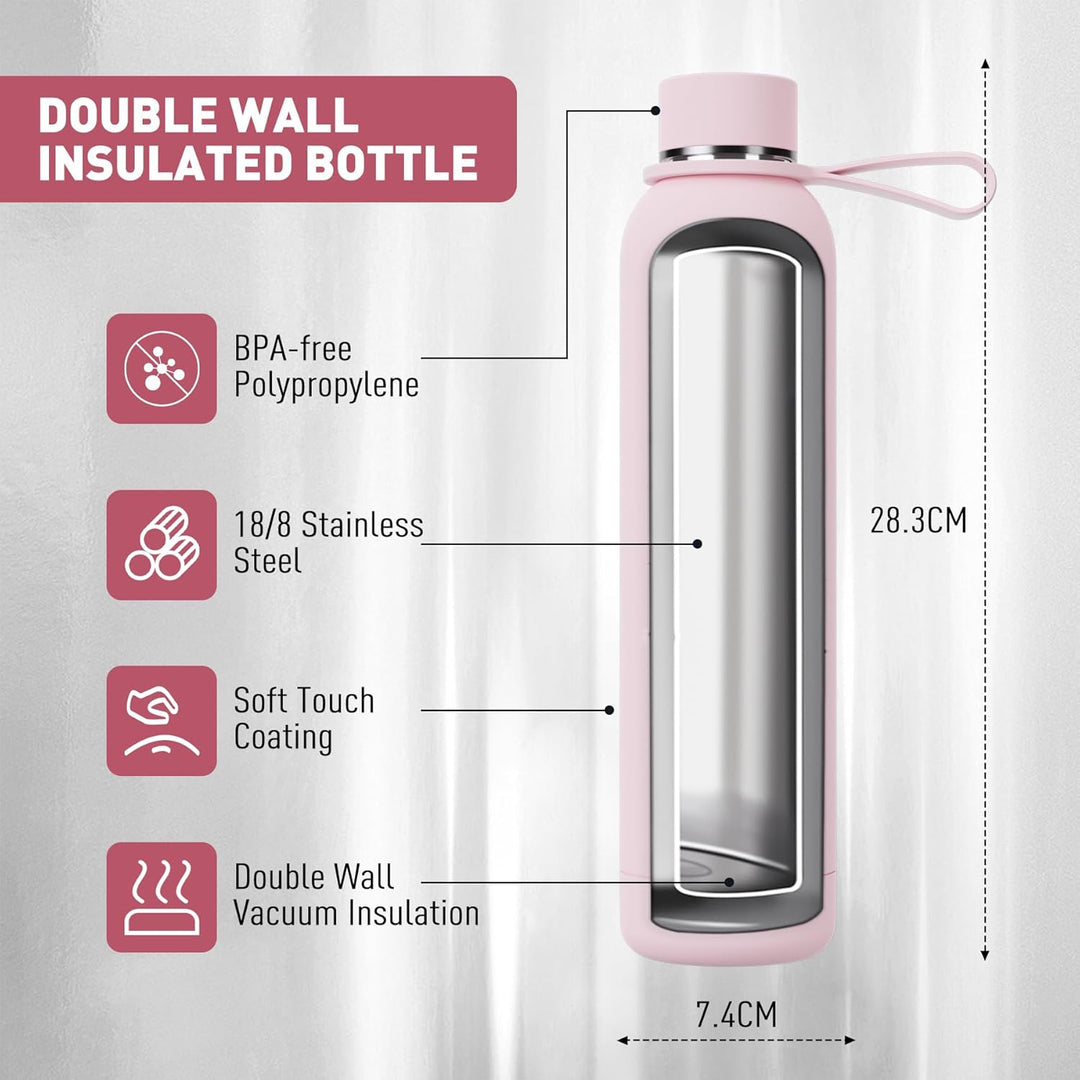 Exllena Edelstahl Trinkflasche 750ml Hält Getränke 24 Stunden kalt/ 12 Stunden warm, Thermosflasche