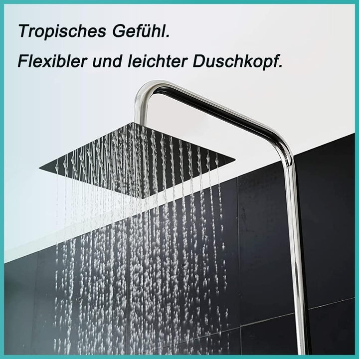 Elbe® Gartendusche aus gebürstetem Edelstahl 304, Überkopfdusche, Fussdusche und Handbrause, mit Ein