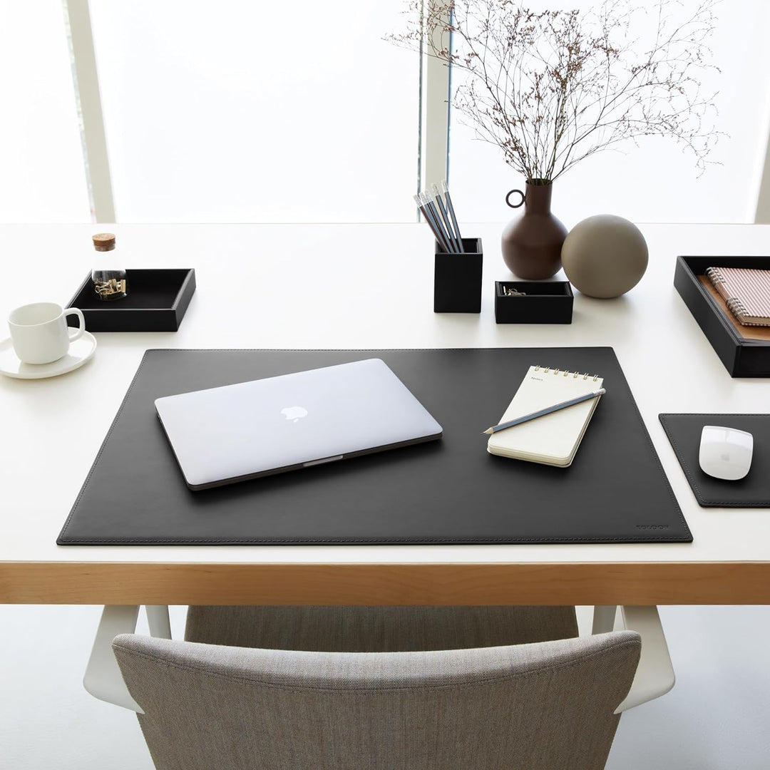 Eglooh - Minerva - Ablagefächer für Schreibtisch und Büro Leder Schwarz - Bürobedarf Briefablage Pap