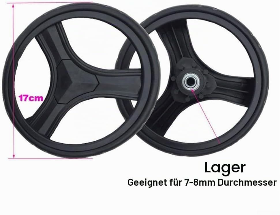 1 Paar Einkaufswagen-Räder, Gummi+Kunststoff, 17 cm, Ersatzräder für Einkaufswagen und Trolley-Teile