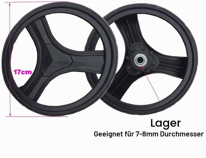 1 Paar Einkaufswagen-Räder, Gummi+Kunststoff, 17 cm, Ersatzräder für Einkaufswagen und Trolley-Teile