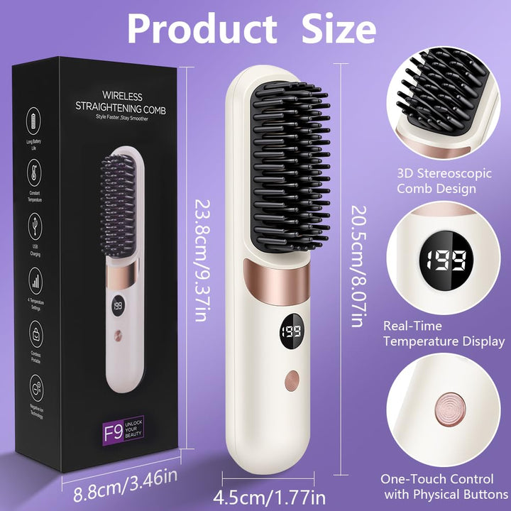 LOPHE Glättbürste, 2 in 1 Haarglätter Bürste mit LED Display, Hair Straightener Kabellos und Verbrüh