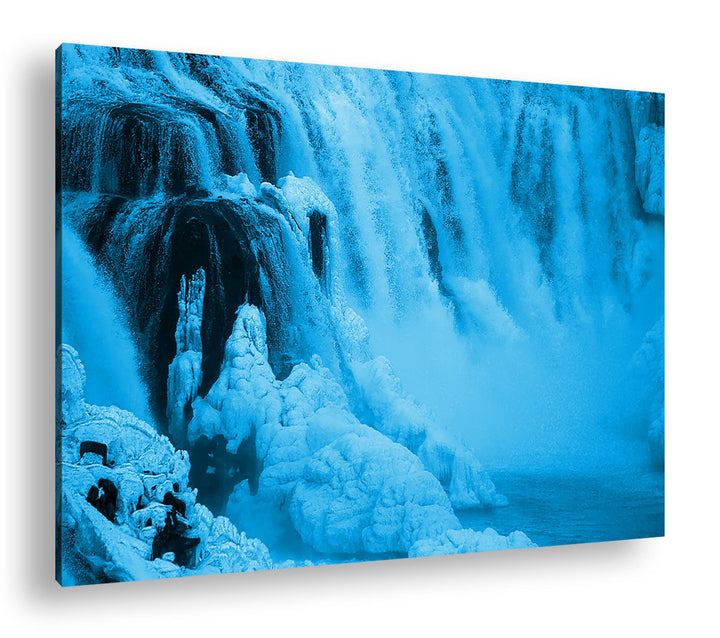 atemberaubender Wasserfall in der Natur Format 100x70 Effekt: Monocrome Blau als Leinwandbild, Motiv