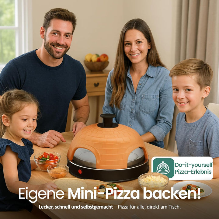 Emerio Pizzaofen, PIZZARETTE das Original, handgemachte Terracotta Tonhaube, patentiertes Design, fü