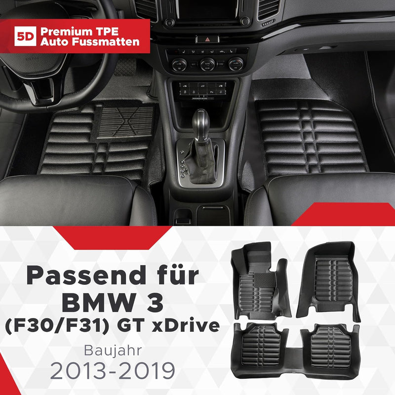 fussmattenprofi.com Auto Fussmatten Kompatibel mit BMW 3 (F30/F31) GT XDRIVE Baujahr 2013-2019 I 100