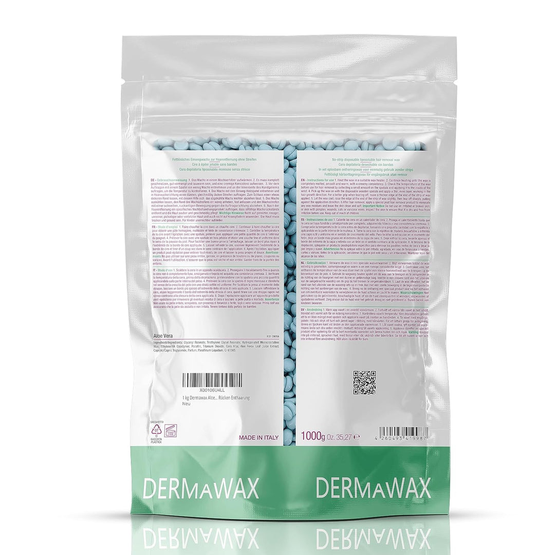 Dermawax 1 kg Aloe Vera Wachs Heisswachs Waxing Perlen Wachsperlen Anwendung ohne Wachsstreifen zur