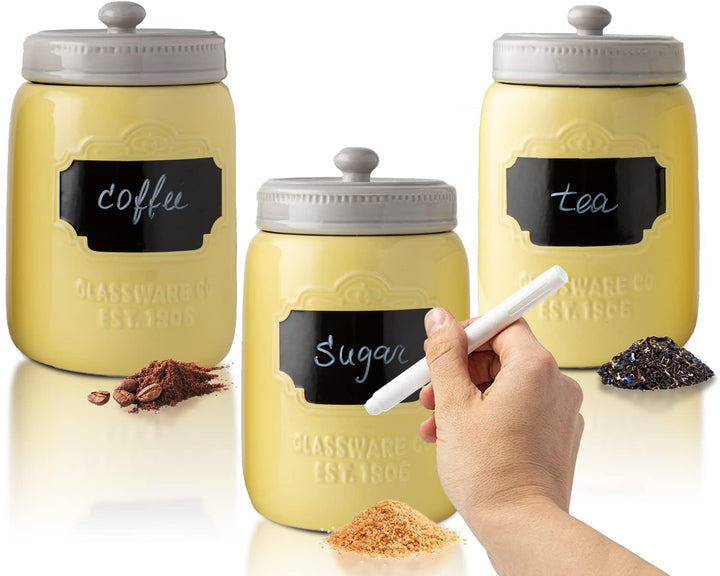 Comfify Keramik-Küchentablettset - 3 dekorative Ablagetabletts mit luftdichtem Deckel für Kaffee, Zu