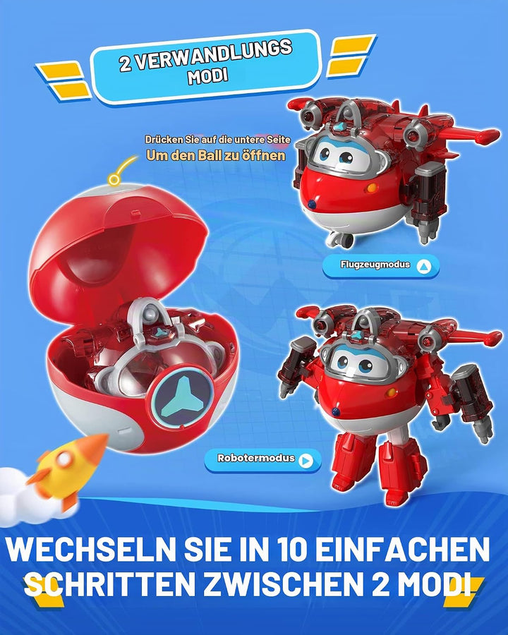 Super Wings EU760963 - Transforming Jett &amp; Steel Power Ball, ca. 12,7 cm grosse verwandelbare Spiel-