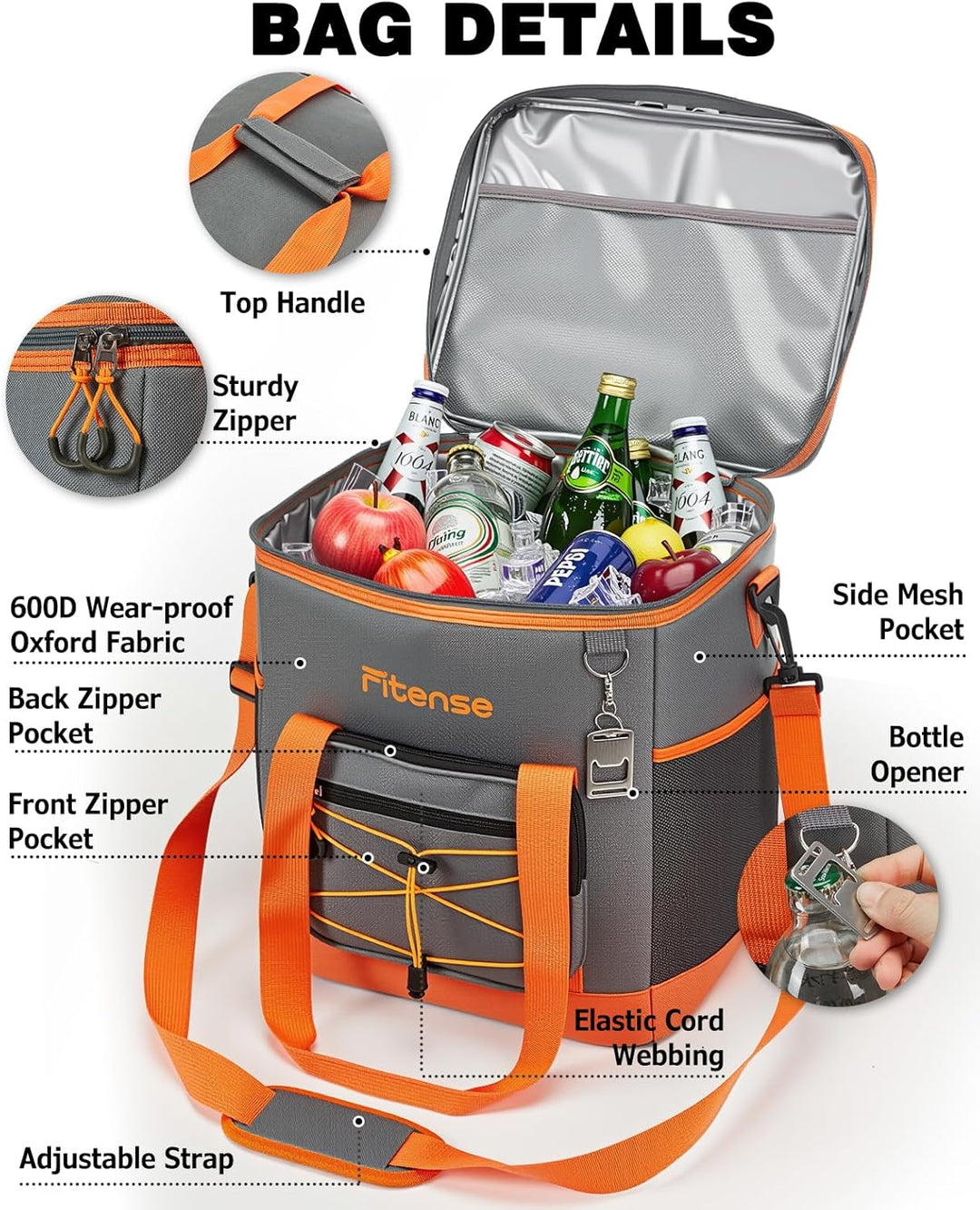 Fitense Kühltasche Faltbar, Weiche Kühltasche, 4-lagige isolierte auslaufsicher, Isoliertasche Kühlb