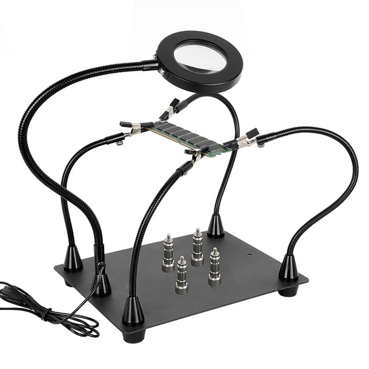 Dritte Hand Löten, Löthilfe Dritte Hand, 5-Facher Lupe und Verstellbarem Licht mit 4 Pcb-Säulen und