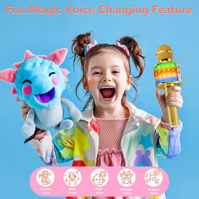 Magic Sing LED Karaoke Mikrofon Kinder, Drahtloses Bluetooth Spielzeug ab 3-12 Jahre Geschenk Mädche