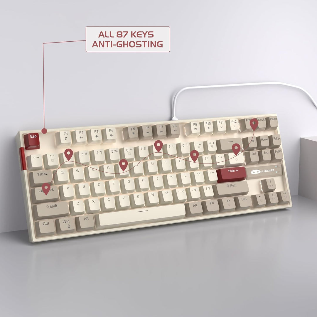 MageGee 75 % mechanische Gaming-Tastatur mit roten Schaltern, LED-blau beleuchtete Tastatur, 87 Tast