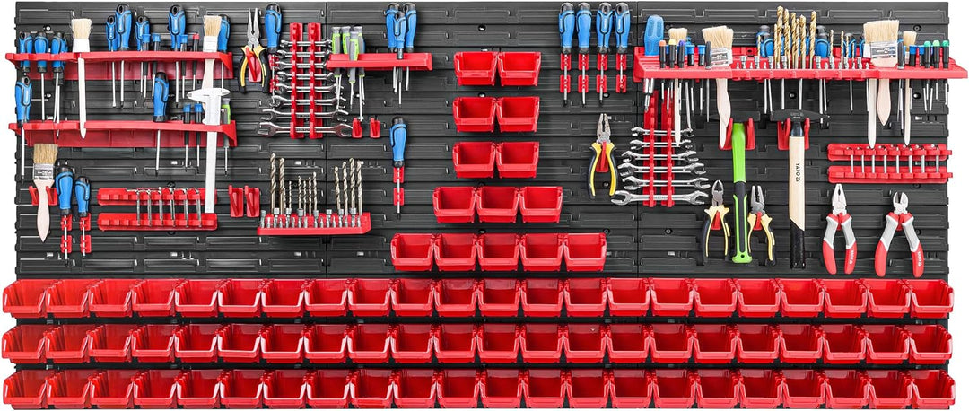 Lagersystem Werkstattregal | 172 x 78 cm | 80 stck. Box | Wandregal mit Werkzeughalterungen und Stap