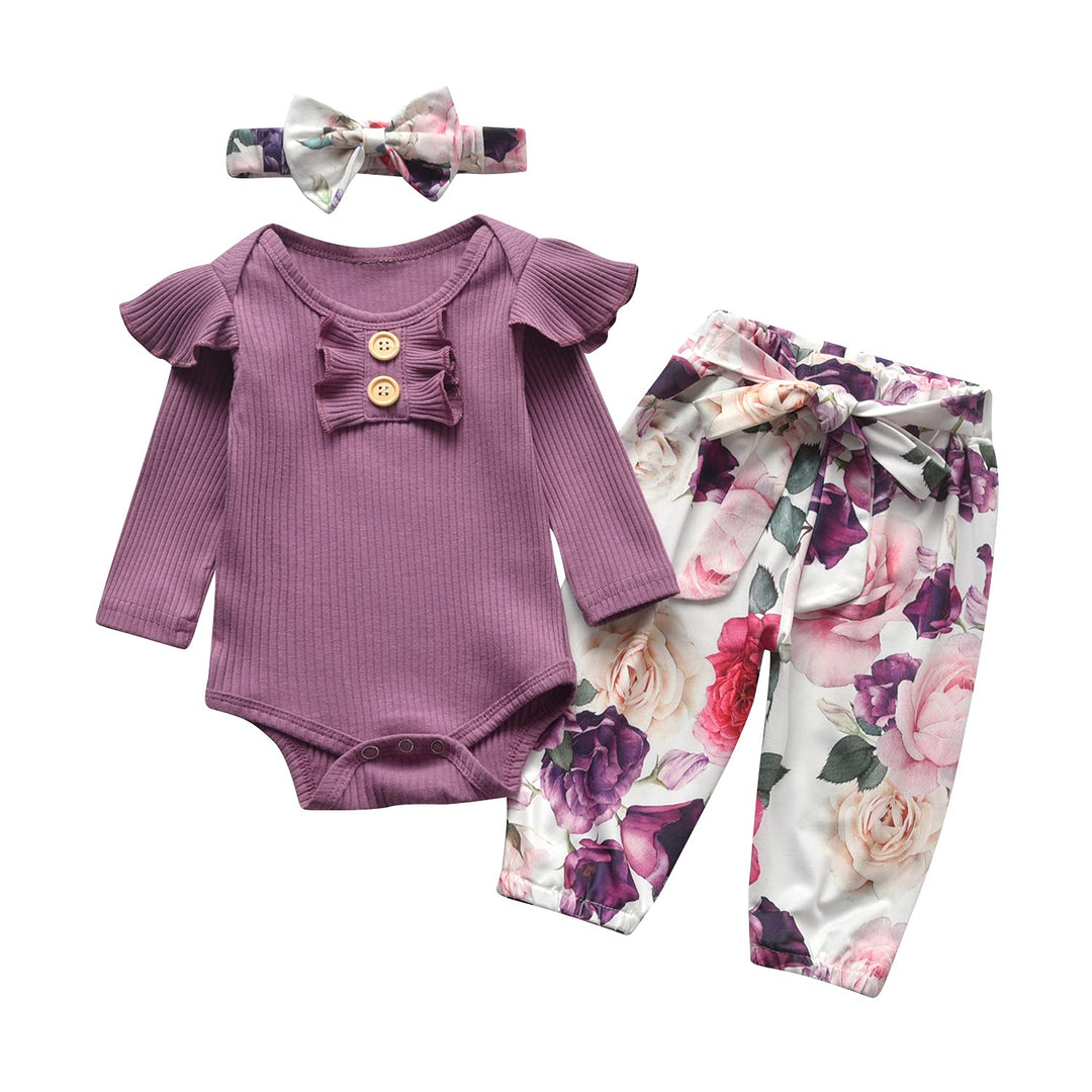 Tinykeke Neugeborenes Baby Mädchen Kleidung Sets Kleinkind Langarm Strampler Rüschen Tops & Blumen B