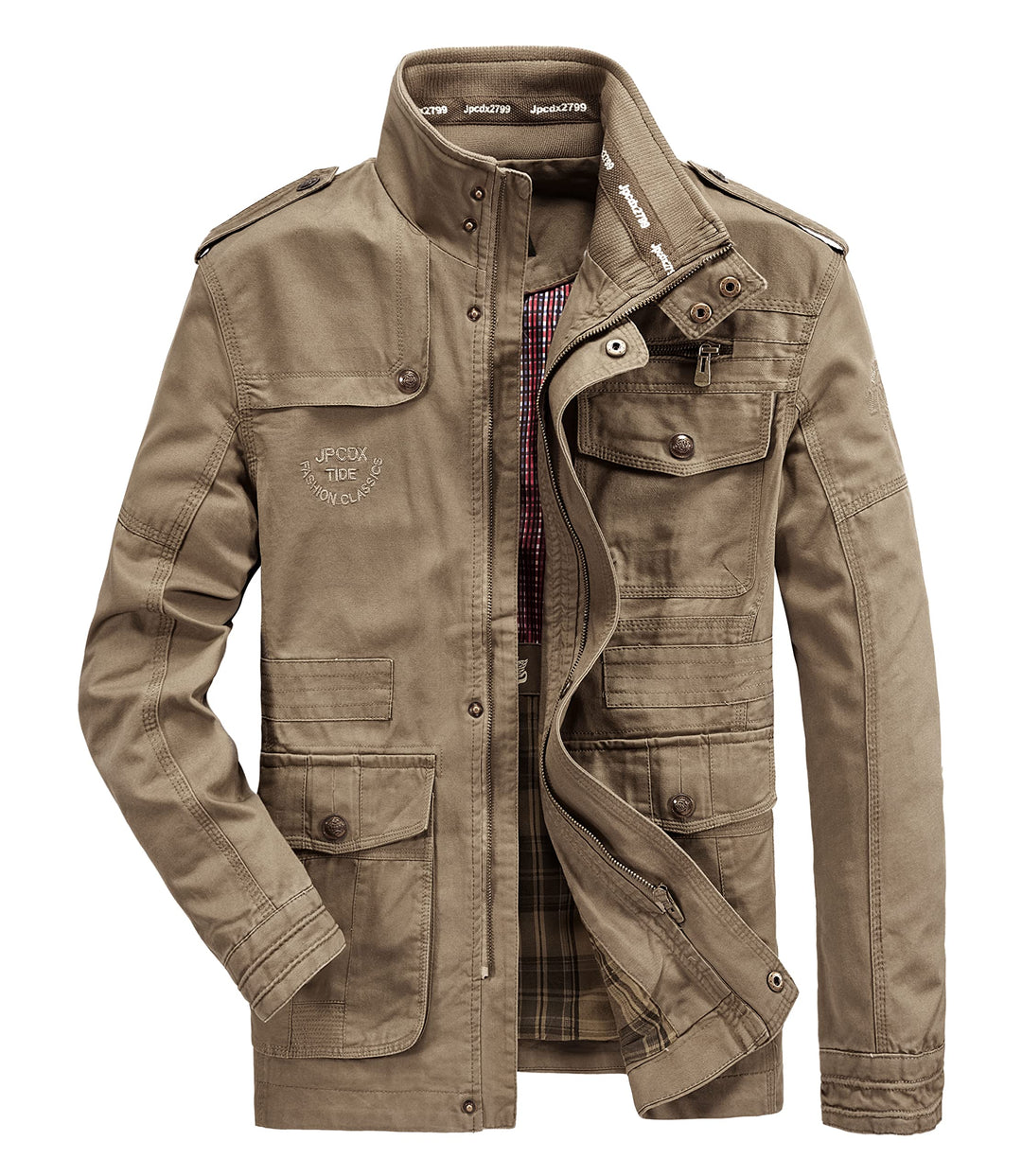 MERCIYD Herren Übergangsjacke Cargo Jacke Männer Stehkragen Baumwolle Jacke Multi Taschen Armeejacke