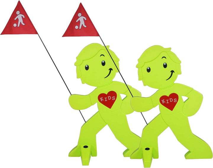 StreetBuddy - Warnfigur mit Fahne, reflektierender Warnaufsteller für Kindersicherheit - Achtung lan