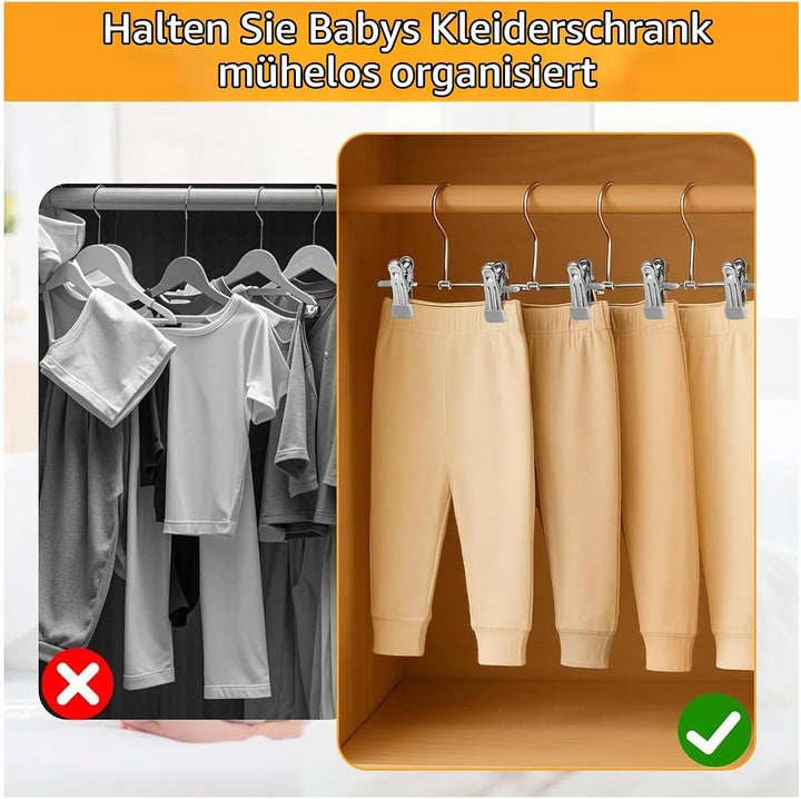 Kleiderbügel Kinder, Hosenbügel mit Anti-Rutsch Klammern 20 stück, Kleiderbügels Platzsparend für Ki