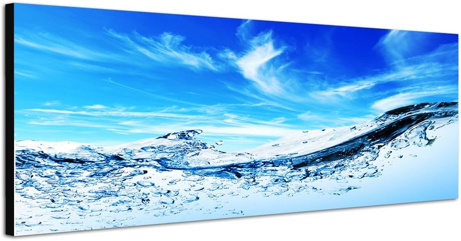 Paul Sinus Art Panoramabild auf Leinwand und Keilrahmen 120x40cm Wasser Welle Blasen Himmel Wolkensc