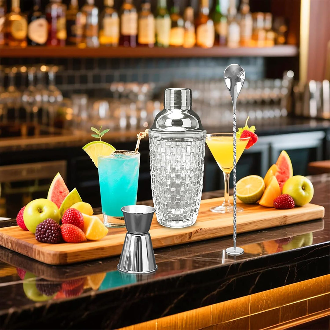 LUPATDY Glas Cocktailshaker,400ml Cocktail Shaker Set,Cocktail Shaker Glas Mixer mit Edelstahl Messb