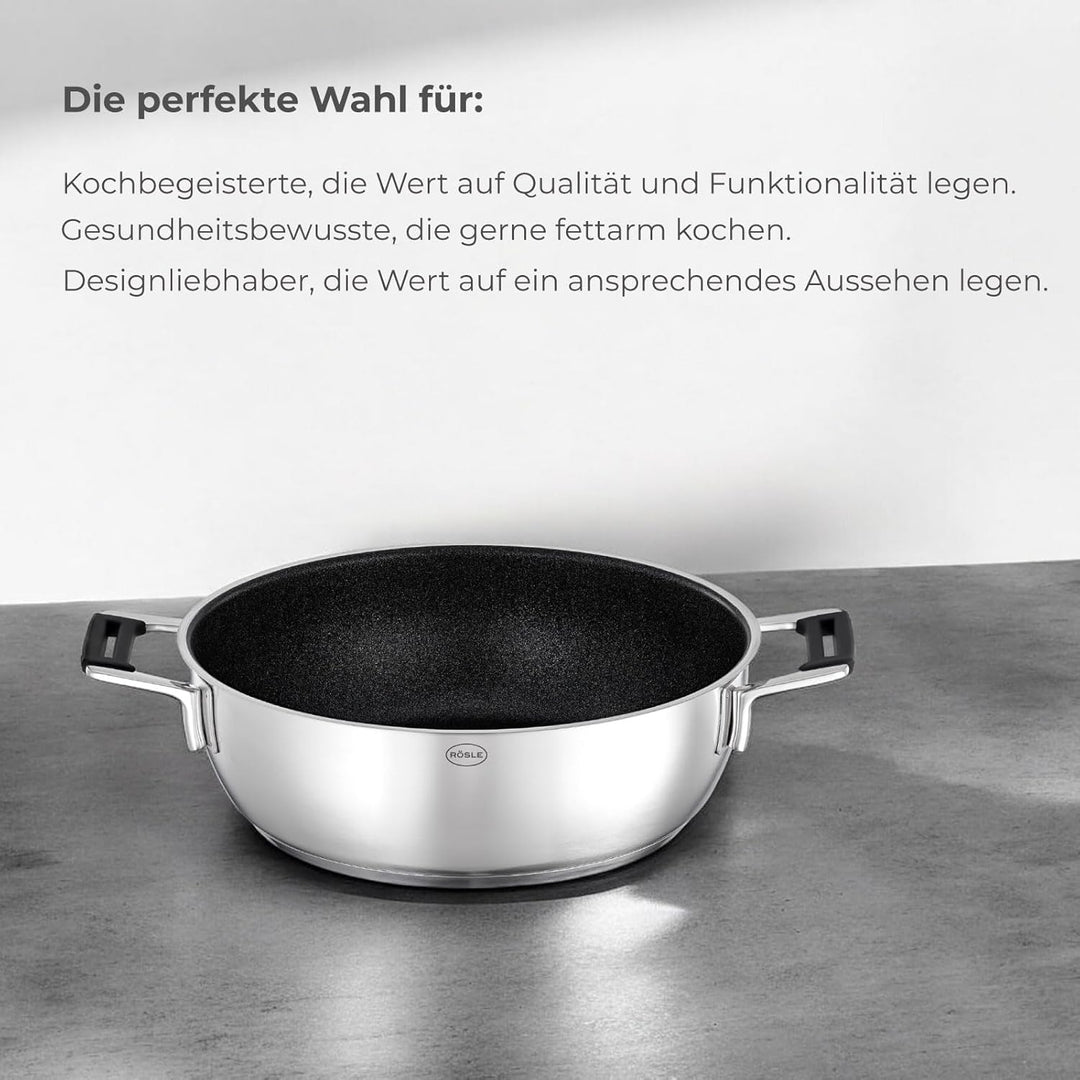 RÖSLE SILENCE PRO ProResist Servierpfanne, Antihaft & Robust - Ø 28 cm, Hitzebeständig bis 160 °C, K