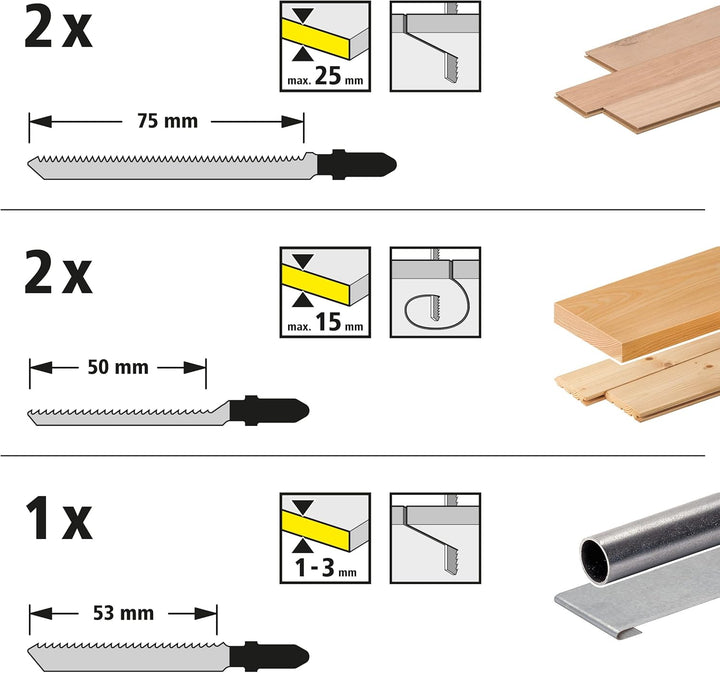 wolfcraft Stichsägeblätter-Set, T-Schaft, 12-tlg. - Das Allround-Set für den Innenausbau - 10 Stichs