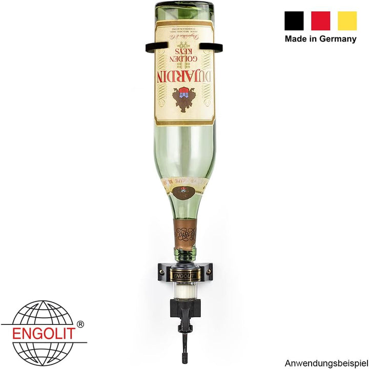 3 Liter Flaschenhalter, Schwarz - Made in Germany - (inkl. 4,0 cl Finger-Push-Dosierer) für Lange/gr