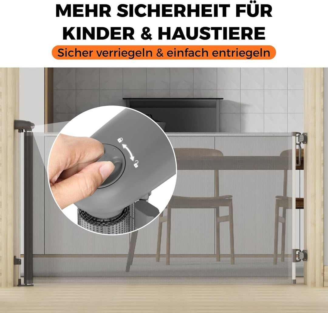 Allyson Treppenschutzgitter ausziehbar bis 140 cm, 86 cm hoch, Baby- und Haustier-Schutzgitter, Gerä
