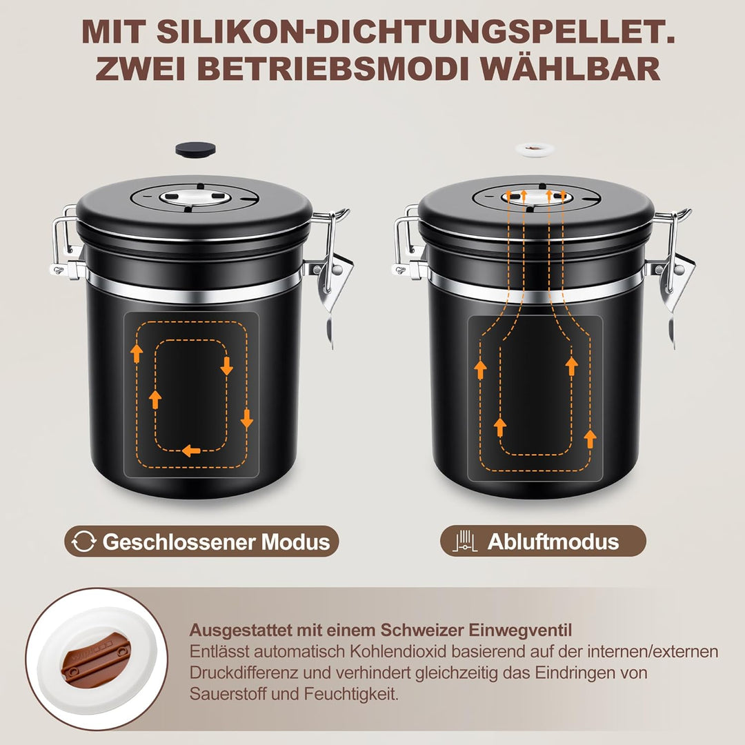 ShanSon Kaffeedose Luftdichtes Kaffee-Container Edelstahl-Kaffee-Lagerbehälter mit Messlöffel Kaffee