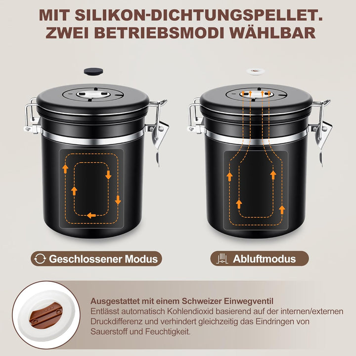 ShanSon Kaffeedose Luftdichtes Kaffee-Container Edelstahl-Kaffee-Lagerbehälter mit Messlöffel Kaffee