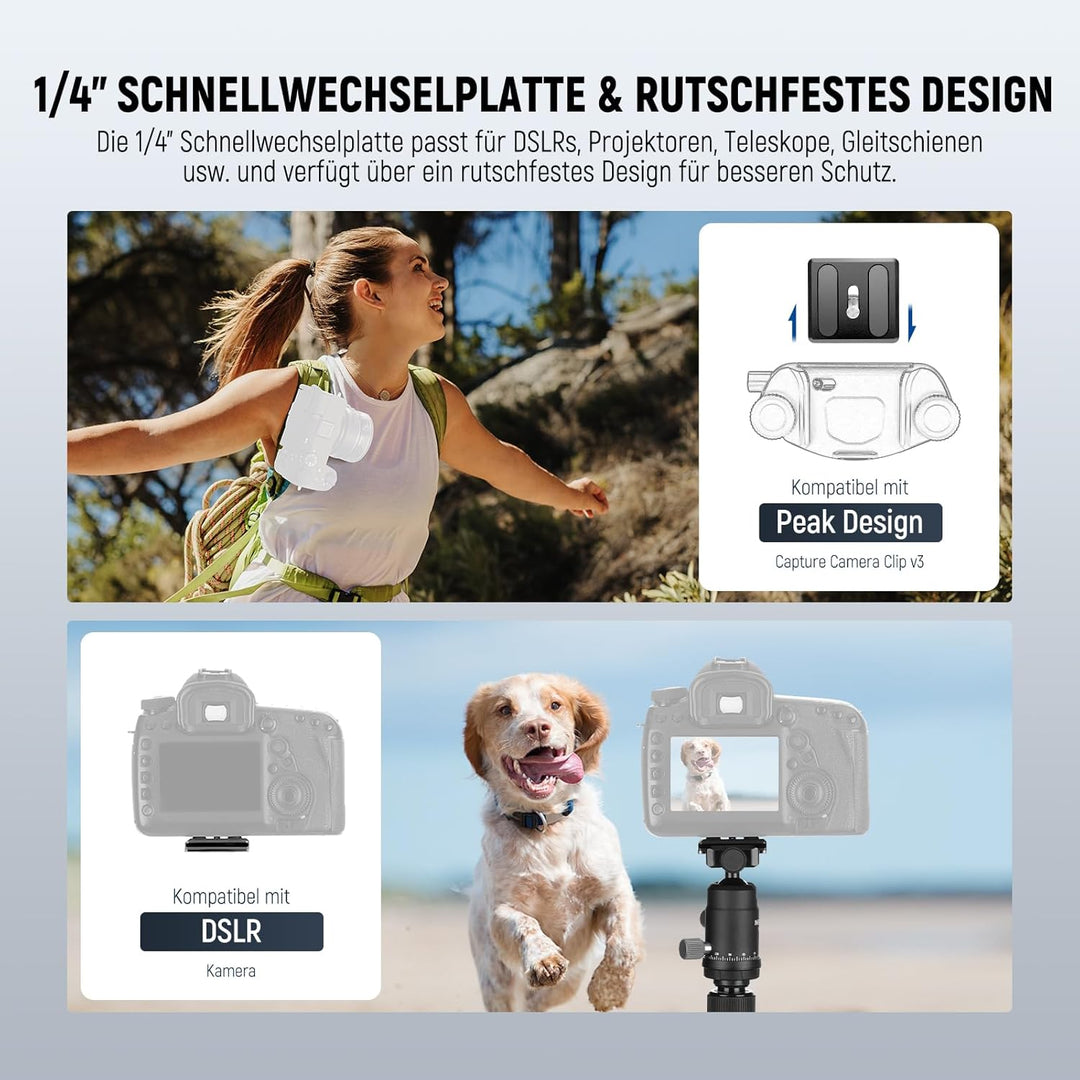 NEEWER Carbonfaser Kamerastativ Einbeinstativ, 65" leichtes kompaktes tragbares DSLR Video 360°Reise