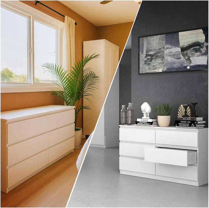 CDF Kommode Weiss mit 6 Schubladen 40 cm Tief Komodenschrank Komode für Wohnzimmer Schlafzimmer Schu