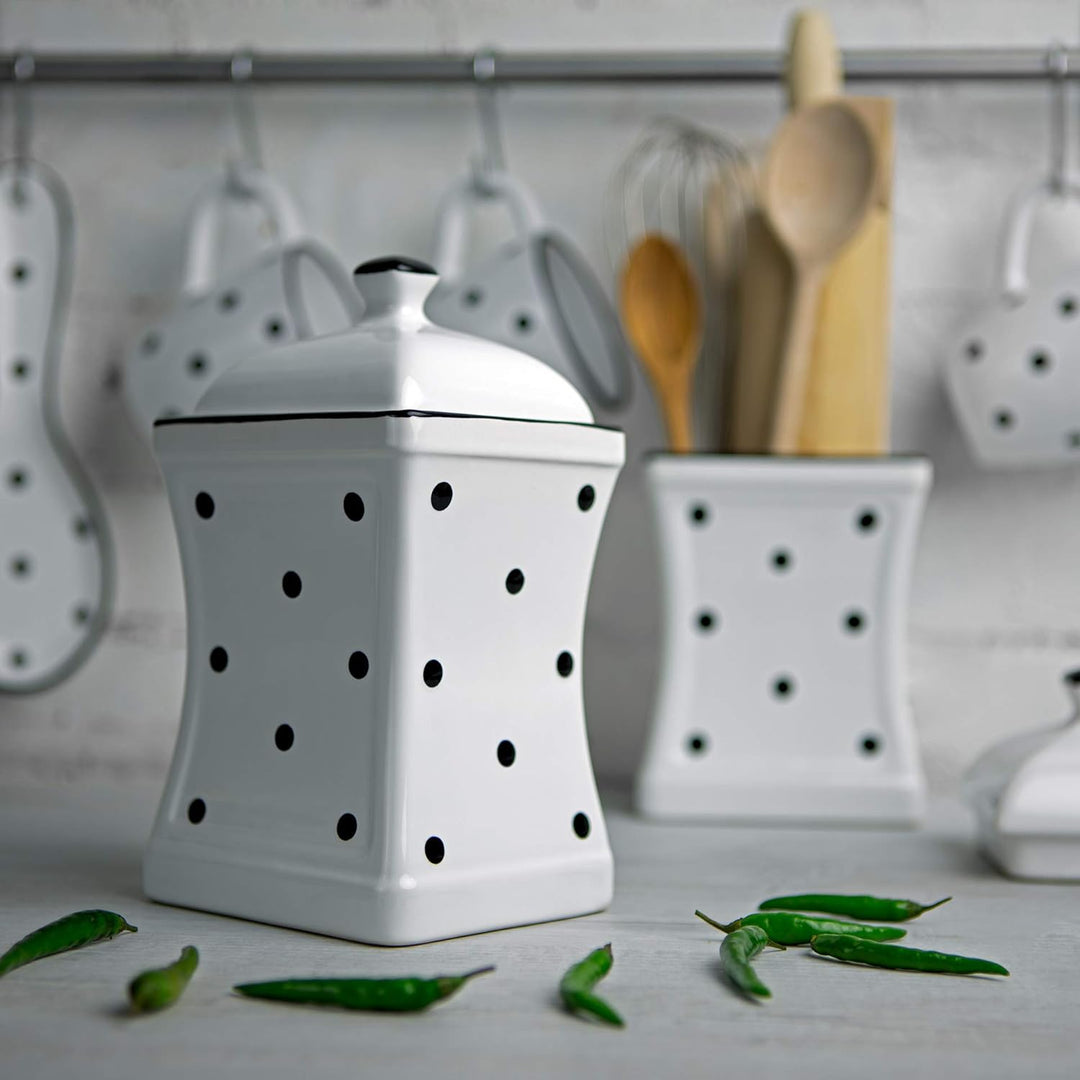 City to Cottage® - Keramik Behälter Küche 900 ml | Weiss und Schwarz | Polka Dots | Handgemacht | Be