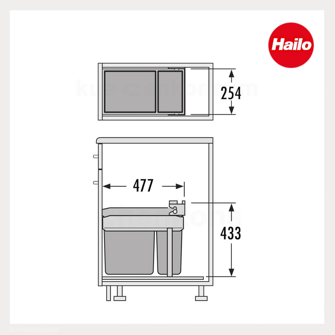 Hailo Abfallsammler 24+7 L Tandem | Einbau-Abfallsystem für Schränke | Küchen-Mülleimer mit 2fach Mü