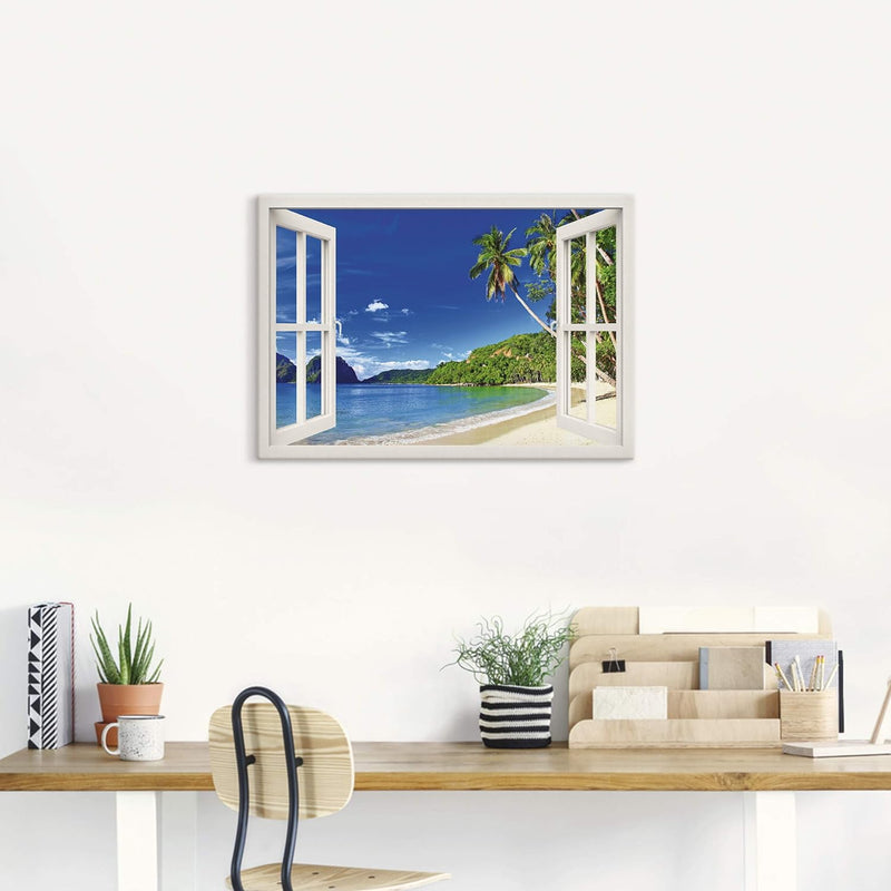 ARTland Leinwandbilder Wandbild Bild Leinwand 100x70 cm Fensterblick Karibik Südsee Strand Meer Inse