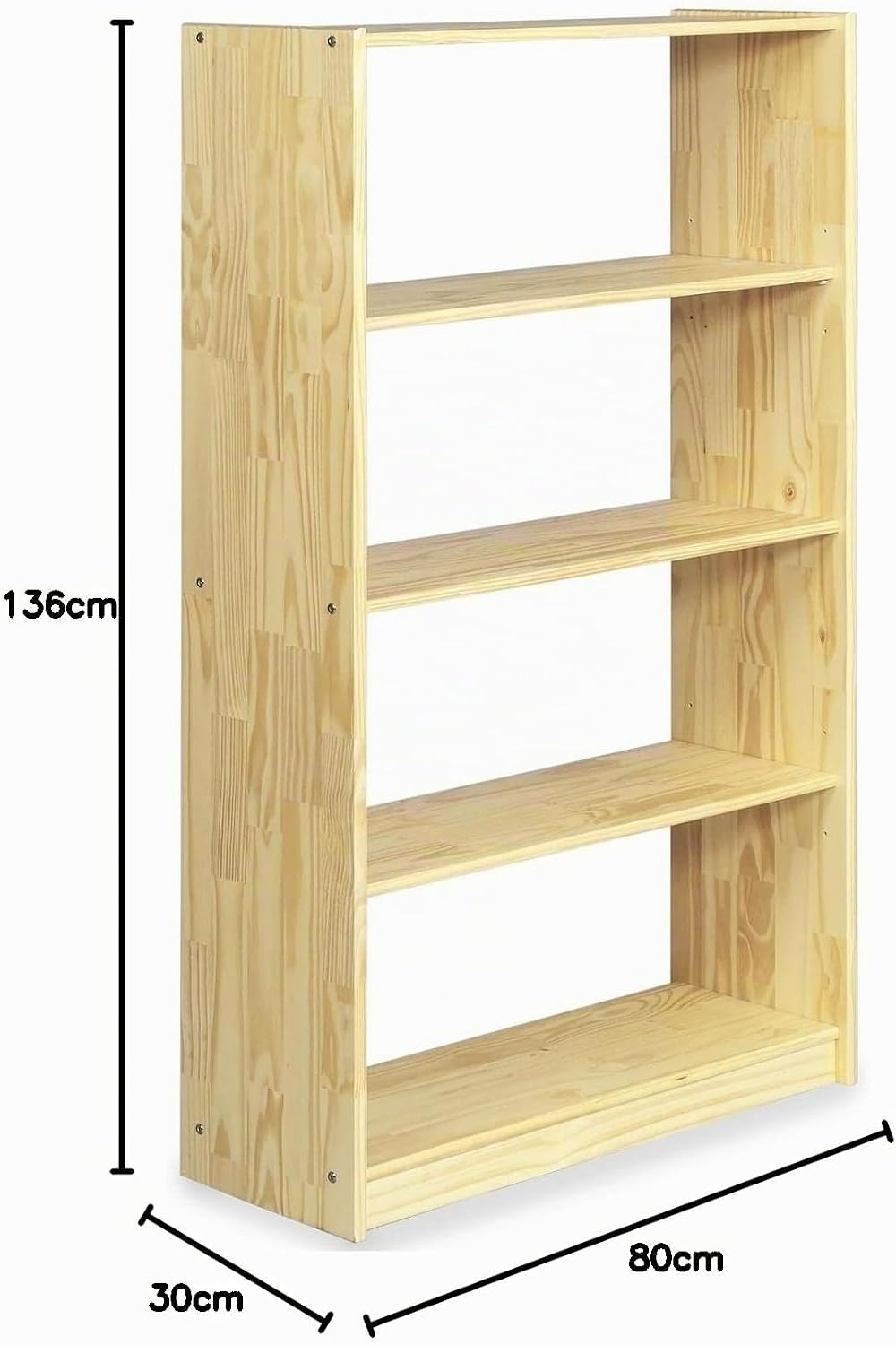 IDIMEX Standregal mit 5 Böden, praktisches Bücherregal aus massiver Kiefer in Natur, Schlichtes Büro