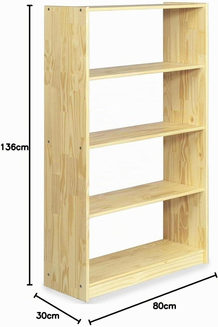 IDIMEX Standregal mit 5 Böden, praktisches Bücherregal aus massiver Kiefer in Natur, Schlichtes Büro