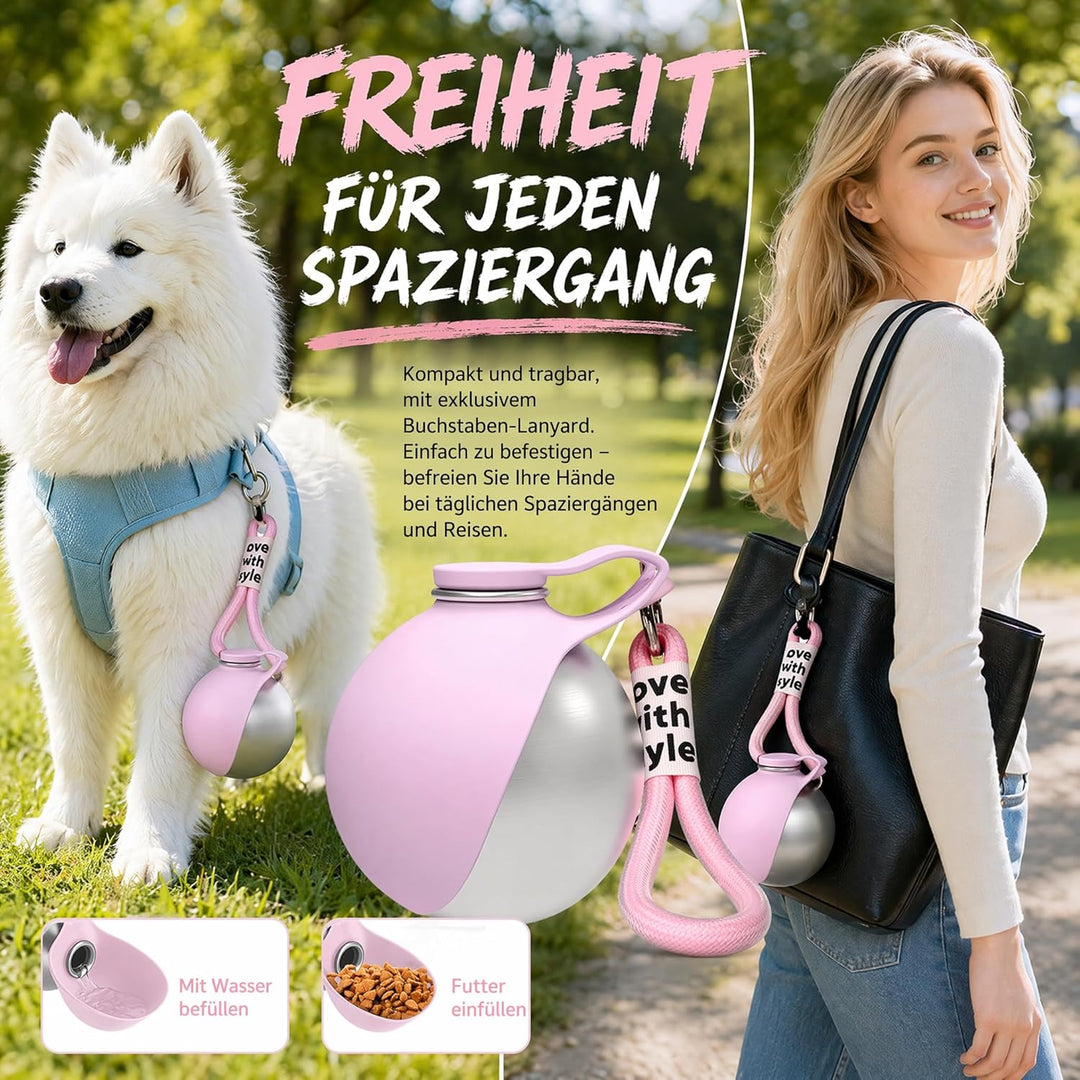 Tragbare Trinkflasche Hunde für Unterwegs, 285ml Edelstahl Hundetrinkflasche mit Faltbarem Silikonna