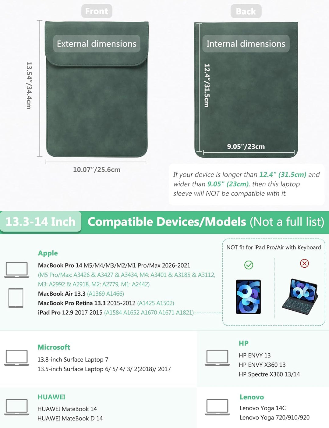HYZUO 13,3-14 Zoll Laptop Hülle Tasche Laptophülle für MacBook Pro 14 M3/M2/M1 A2992 A2918 A2779 A24